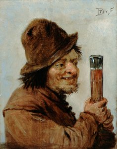 Un campesino sosteniendo un vaso de David Teniers the Younger